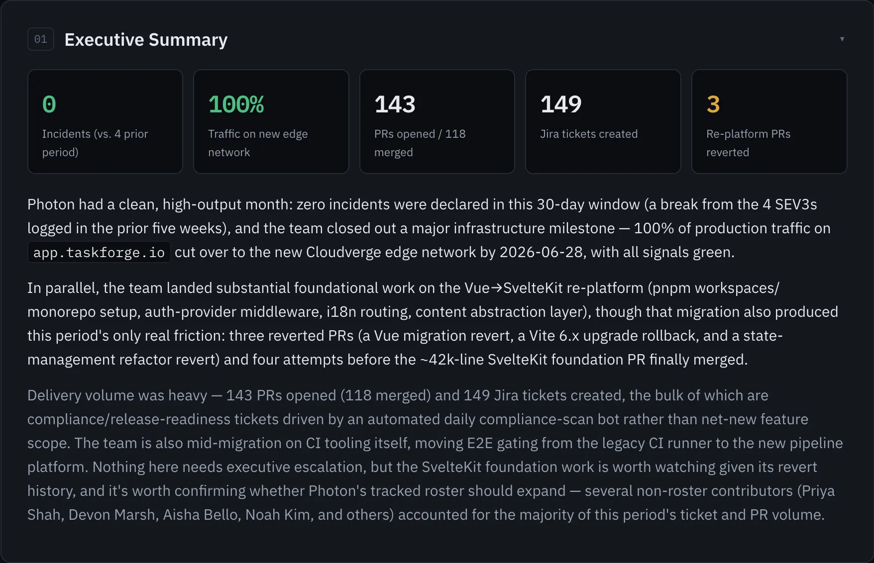 Engineering Report Executive Summary View