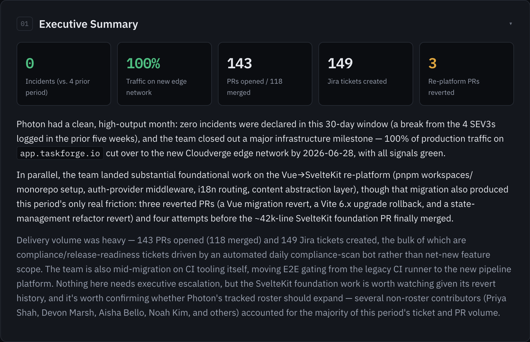 Engineering Report Executive Summary View